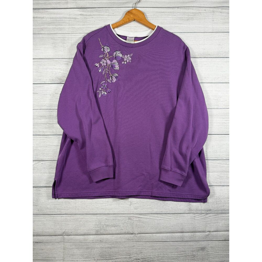 Blair Women's 2XL Purple Floral Embroidered Double Neck Sweatshirt 4030
